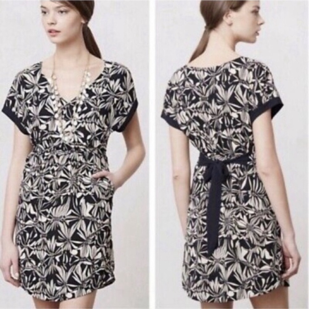 Anthropologie Postmark- women’s floral sonata mini dress black & cream size S